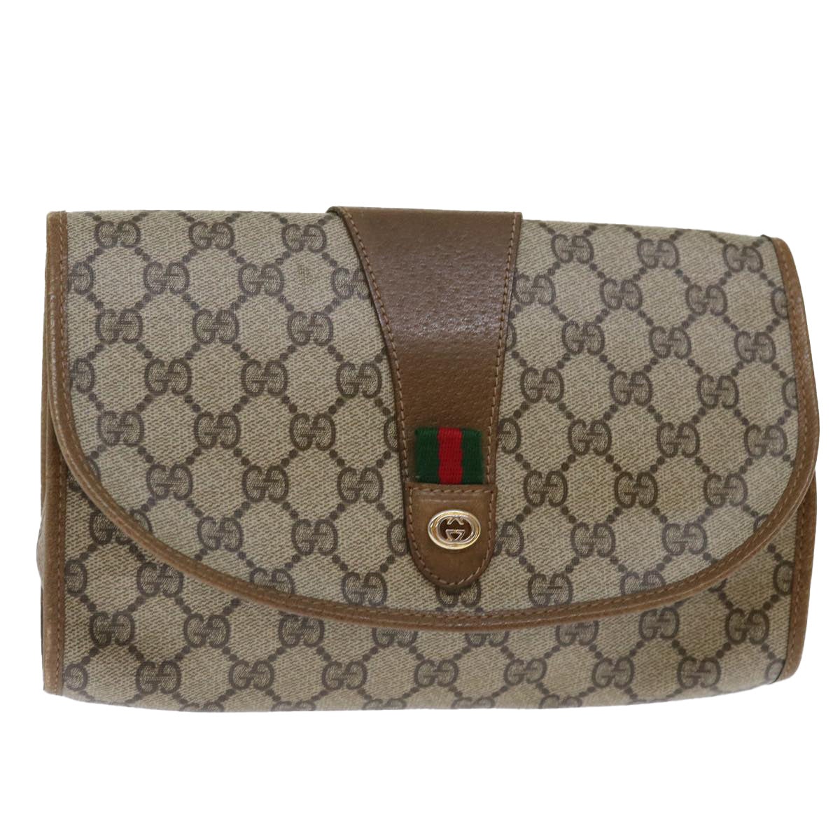 Gucci Gg Supreme Web Sherry Line Clutch Bag Beige Green 89 01 030